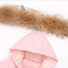 OC 409M95 Clothing Sets Thick warm Down Coat Baby Bodysuit Outwear Real fur collar White duck Rompers 2-piece set Zipper opening Belt pants