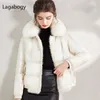 Women's Down Parkas Lagabogy Real Fur Collar Winter Women 90%White Duck Jacket Ladies Short Warm Puffer Coat Female Loose Vintage Parka 220919