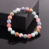 Strand Drop Design Matte Frost Rose Bleu Pierre Naturelle Bracelet Élastique Pour Les Femmes Bijoux Cadeau