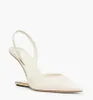 Design elegante First Women Sandali Scarpe a forma di F Punta a punta Décolleté in metallo color oro Lady Party Wedding Bridal Slingback EU35-43.BOX