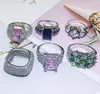 Anillos de banda de moda de dama de gema grande de colores plateados anillo de diamantes de imitación exagerados mezcla diferentes estilos y tamaños #16-#20