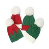 Gebreide winterhoed kinderen groen rode stiksel wollen pet warme bont kogel koude hoeden kinderen kerst pluche pom-pom beanie hoed