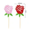 Festive Supplies 12Pcs/Set Beautiful Rose Shape Cake Topper Handmade Touch Wood Pastry Decorating