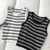 Camisoles Tanks 2022 Sommer Koreanischen Stil Frauen Oansatz Schlank Stricken Crop Top Weibliche Einfache Tank Tops Dame Streifen Ärmel