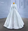 Мусульманское свадебное платье Роскошное бисеровины Дубай Арабский хрустальный с длинным рукавом атласное платья высокая шея на заказ на заказ SM67420