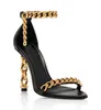 Sandals Shoes Wedding Bridal High Heels Leather Chain Heel Ankle Strap Chain-Link Heel Women Lady Party Summer