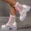 샌들 여름 여자 부츠 메쉬 중공 플랫폼 여성 신발 캐주얼 통기성 레이스 업 멋진 짧은 보타 페미나