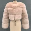 Women's Fur Faux ZADORIN Fashion Women Crop Top Coat Winter Thick Fluffy Long Sleeve Short Style Slim ry Jacket Coats 220919