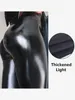Damens leggings qickitout spandex 10% svart pu läderbyxor kvinnor hög midja mager push up elastic byxor jegings 220919