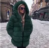 Damen Kunstleder Winterimitat Fuchspelz Kapuze mittellange Mäntel lässige Mode Straße Mehrfarbig einfarbig Outdoor-Wärme Langarm-Plüschmantel Größe S-4XL