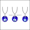 H￤nge halsband Evil Blue Eye Pendant Necklace For Women Black Wax Cord Chain Halsband M￤n Choker smycken Lucky Amet Female Party Dha8s