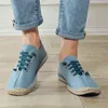 Klänning 2022 Canvas Män platt Casual Breattable Hemp Lazy Cool Young Man Shoes Clote Footwear Black Blue KA1494 0920