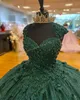 Royal Blue Quinceanera Dress Paillettes Perline Off Spalla Quince Ball Gown Fiore fatto a mano Corsetto di cristallo Sweet 15 Birthday Party Prom Vestidos De 15 Anos Rosso Verde