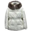 Designer Women's Down Jacket Embroidered Badge Winter Coat Fox Fur Collar Womens Winter Coats