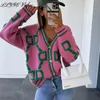 Women's Sweaters Cardigan For Women Green Striped Pink Knit Button Lady Cardigans Sweaters Vneck Loose Casual Winter Knitted Coat Fashion 220920