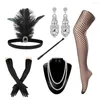 Party Supplies Women Vintage Gatsby Feather Headband Flapper 1920s Costume Accessories Set Cigarette Holder Pearl Necklace Earring Gloves