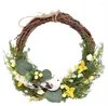 Decorative Flowers Easter Wreath Bird/Bird Nest With Artificial And Eucalyptus Leaves For Front Door Decor