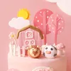 Fournitures de fête Happy Farm rose vache et taureau mouton cochon gâteau Topper pour anniversaire fête des enfants beaux cadeaux