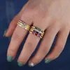 Anneaux de cluster 3 pcs Baguette Cz Birthstone Coloré Cubique Zircone Eternity Band Engagement Bague de mariage Mode