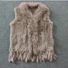 Women's Fur Faux Real ladies Genuine Knitted Rabbit Vest With Raccoon Trimming Waistcoat Winter Jacket harppihop fur 220924