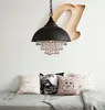 Подвесные лампы черный кристалл в стиле американского света для спальни столовая балкон -коридор Живая мода ретро -лампа светодиодная лампочка