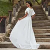 Robe de mariée blanc Satin Sexy plage africaine longueur de plancher perles ceinture flutter manches élégante en plein air église robe de mariée