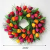 Decorative Flowers Artificial Flower Tulipan Wreath Spring Decor Door Wall Hanging Garland Wedding Easter Party Decoration Front Home