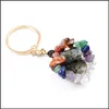 Key Rings Folk Crafts Gemstone Natural Stone Key Ring Quartz Amethyst Tiger Eye Crystal Keychain Agate Ore Meditation Pendant Hangbag Dhghw