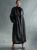 女性の革のフェイクラウターロ秋、女性スリーブベルトのための長い大きさの黒いトレンチコート二重胸肉ルーズファッション220919