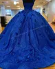 Königsblaues Quinceanera-Kleid mit Pailletten, schulterfrei, Ballkleid, handgemachtes Blumen-Kristall-Korsett, Sweet 15-Geburtstagsfeier, Abschlussball, Vestidos de 15 Jahre, Rot-Grün