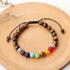 Bracciale con fili di perline occhio di tigre da 8 mm per uomo donna Misura regolabile 7 perline chakra regalo di gioielli con braccialetto intrecciato