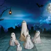 Decoração de festa Halloween fofa escultura de fantasma branca mini boneca resina ornamento ornamento