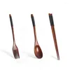 Dinnerware Sets Natural Wood Spoon Chopsticks And Fork Dinner Set Rice Soup Tableware Grain Handmade Household