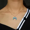 Chains Arrival Rose Gold Silver Color Blue Turquoises Howlite Stone Crescent Moon Horn Trendy Necklace For Woman Boho Jewelry