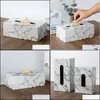 Tissue Boxes Napkins Rectangar Marble Pu Leather Facial Box Er Napkin Holder Paper Towel Dispenser Container For Home Office Car Dro Dhftu