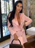 여자 트렌치 코트 스프링 가을 ol 단단한 블레이저를위한 핑크 섹시한 슬림 슬림 코트 탑 여성 패션 의류 220919