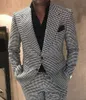 Houndstooth Groom Tuxedos Peak Lapel Men Wedding Tuxedo Fashion Men Jacket Blazer Men Prom Dinner/Darty Suit Jacket Pants