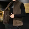 Hunting Jackets Men's Stand Collar Granular Fleece Thickened Vest Coat Outdoor Hiking Tooling Waistcoat Slim Fit Fur 1-piece