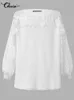 Pulls pour femmes Celmia femmes automne pulls en peluche chandails élégant à manches longues lanterne chemise tunique mode dentelle creux fourrure haut Streetwear 220920