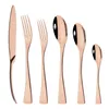 Flatware Sets 6Pcs Rose Gold 304 Stainless Steel Cutlery Set Knife Dessert Fork Tea Spoon Tableware Mirror Polished Dinnerware