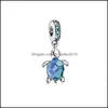 Charms Summer 925 Sier Ocean Waves Fish Blue Glass Sea Turtle Dangle Charm Bracelet Starfish Pendientes Rose Ring Collar de cuero Drop Dhjhr