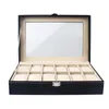 مشاهدة صناديق 12 Girds Luxury Leather Box Jewelry كبير منظم التخزين الواضحة.