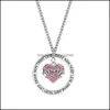 Pendant Necklaces Faith Jewelry Dream Hope Trust Pendant Necklace Women Pink White Crystal Rhinestone Heart Teachers Gifts Wholesale Dhhkh