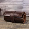 Titta på Boxes Leather Roll Case Luxury 6 Slot Oil Nubuck Cowhide Box Watches Display Påsar Travel Arvur Pouch Organizer