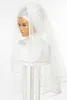 Moslim bruiloft Bridal Veils 2023 Rijnkristallen kristallen bruids hijab hoofd bedekken ellebooglengte islamitische tulband voor bruiden 2-laags hoofddoek lint rand ivoor