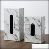 Scatole di fazzoletti Tovaglioli Rectangar Marble Pu Leather Facial Box Er Portatovaglioli Dispenser di asciugamani di carta Contenitore per Home Office Car Dro Dhftu