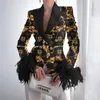 Kvinnorjackor Elegant Turn-Down Collar Lady Blazer Top Casual Long Sleeve Women Suit Coat Fashion Fuzzy Feather Double Breasted Jacket Outwear 220919