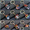 Key Rings Folk Crafts Gemstone Natural Stone Key Ring Quartz Amethyst Tiger Eye Crystal Keychain Agate Ore Meditation Pendant Hangbag Dhghw