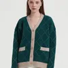 女性Sニットティーwixra女性シングル胸アーガイル長袖カーディガン秋冬スタイリッシュな緑のニットウェアポケットセーター220919