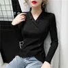 Frauen Pullover 2022 Langarm Gestrickte Jumper Frauen Damen Sexy Büro V-ausschnitt Pullover Schlank Tops Herbst Winter Pullover